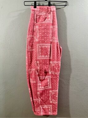 Easel Rusted Red Bandana-Print Barrel Jeans